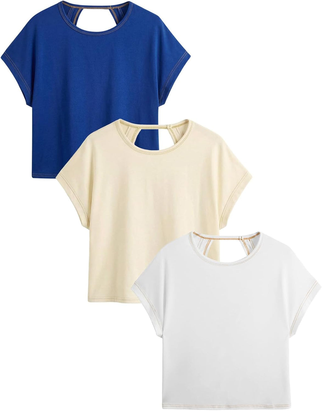 RoseSeek Women's Backless Criss Cross Tee - 3 Pack Short Sleeve Summer Tops | Stylish & Comfortable