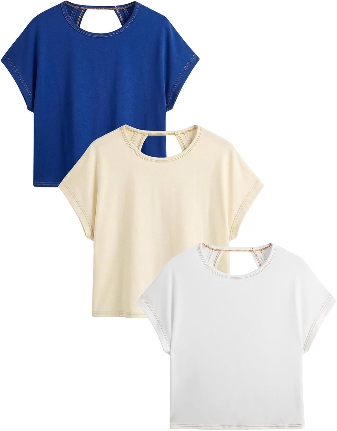 RoseSeek Women's Backless Criss Cross Tee - 3 Pack Short Sleeve Summer Tops | Stylish & Comfortable