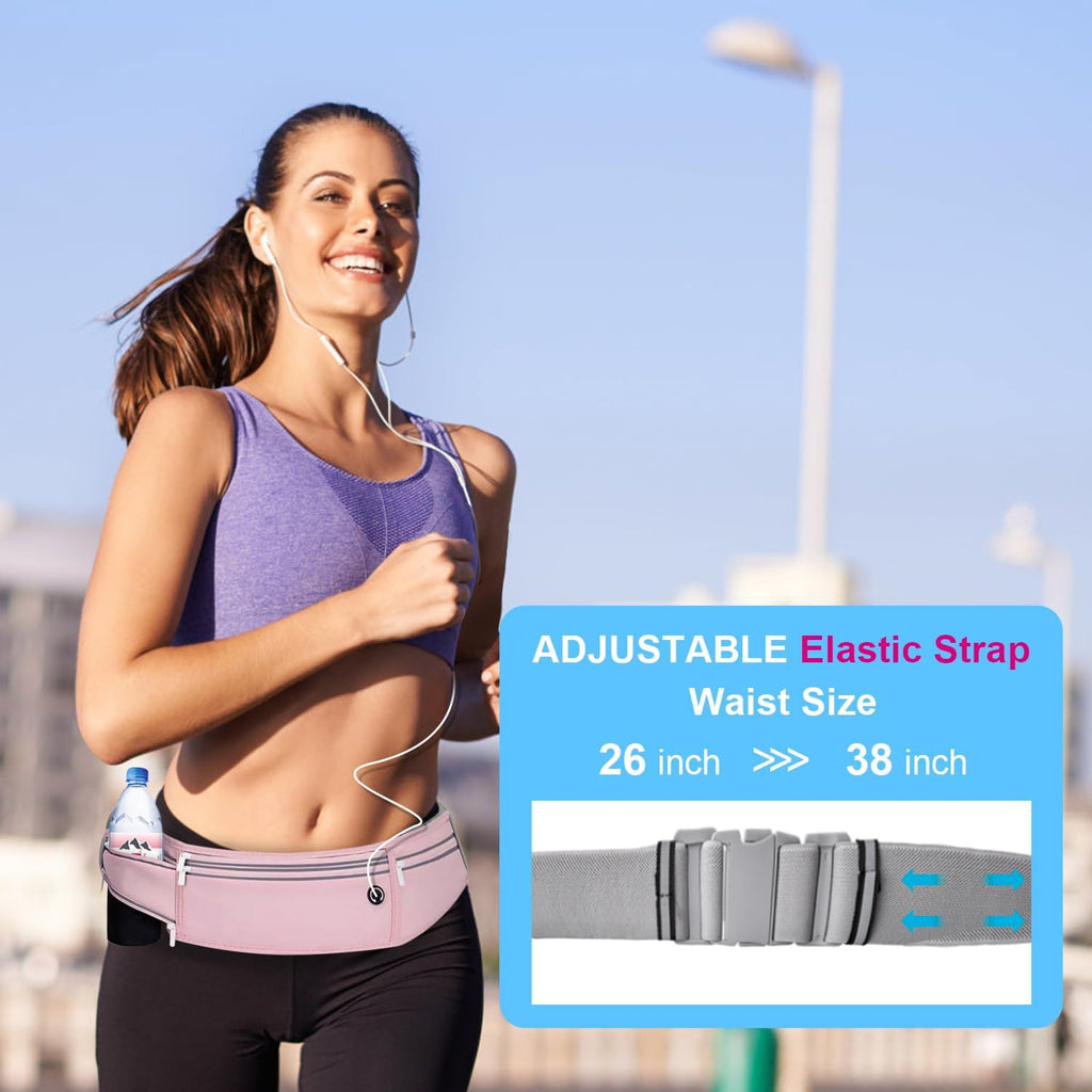 Skiennix Slim Running Belt - Lightweight Fanny Pack with 3 Pockets for Phones & Essentials | Jet Pink