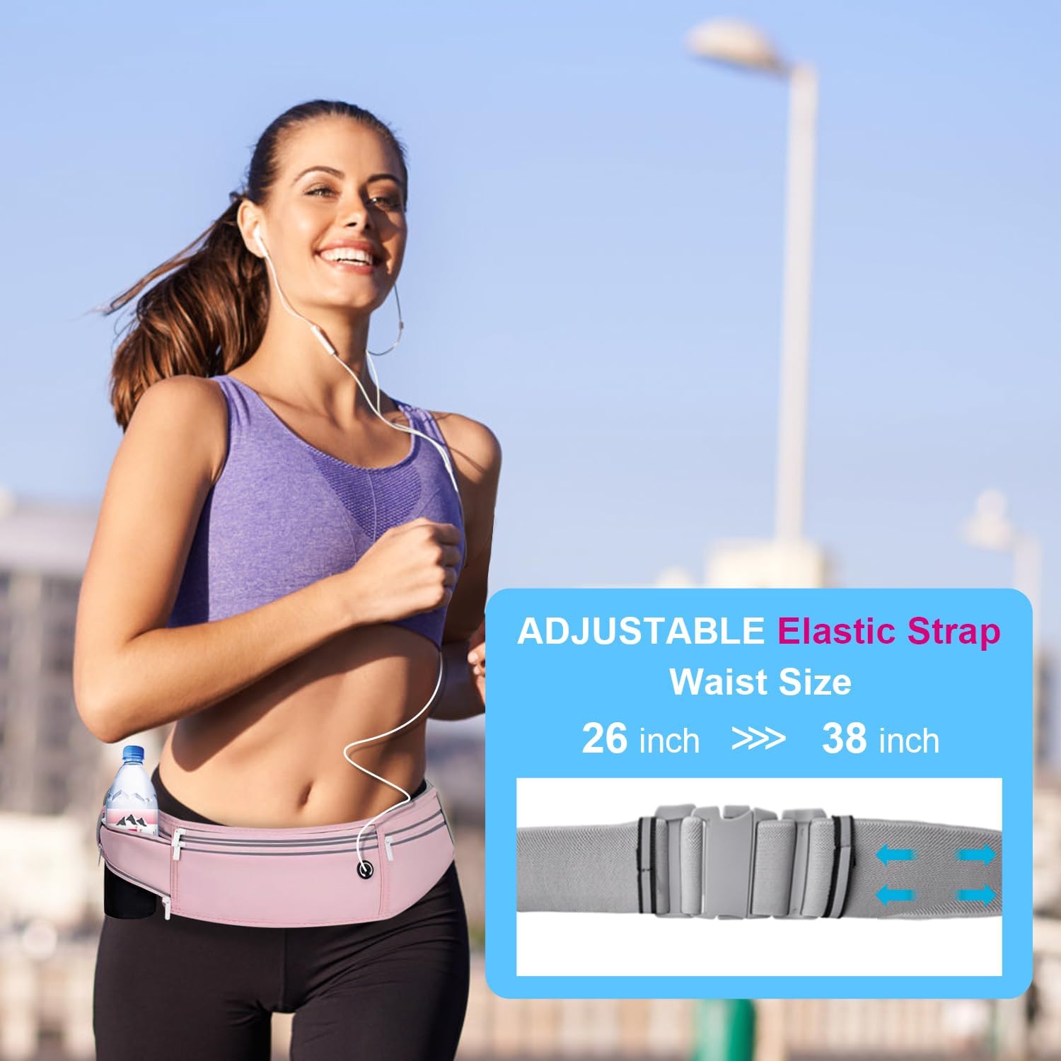Skiennix Slim Running Belt - Lightweight Fanny Pack with 3 Pockets for Phones & Essentials | Jet Pink