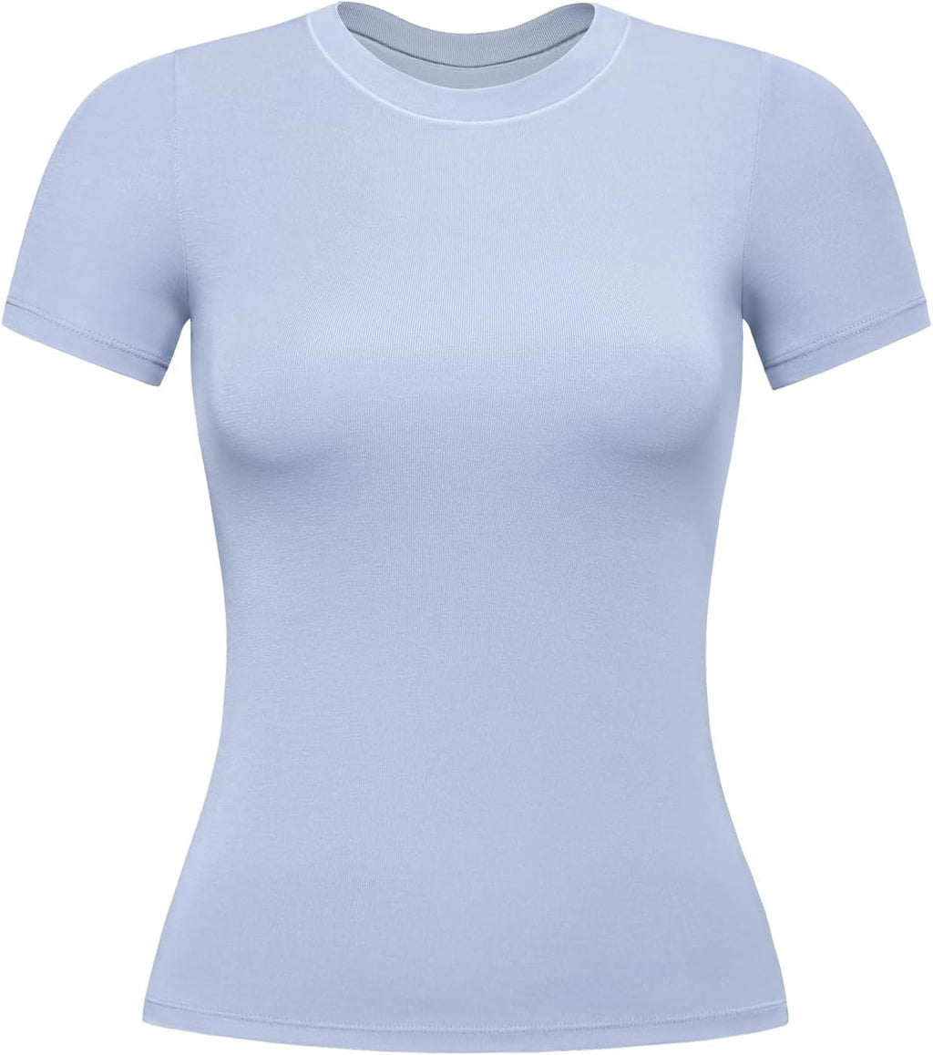 AUROLA Everyday Fitted T-Shirt - Women's Crew Neck Short Sleeve Modal Slim Fit Top | Stylish Crop Tee
