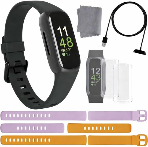 Fitbit Inspire 3 Health & Fitness Tracker Bundle - Stress Management, Sleep Tracking & 2 Silicone Bands
