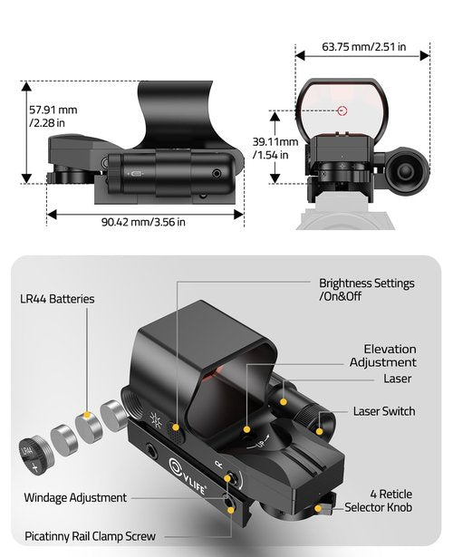 CVLIFE 28×40mm Large Lens Reflex Sight Red Dot Sight for Rifle,4 Reticle Optics with Red Laser and Pressure Pad Switch for 21mm Rail (red Laser)