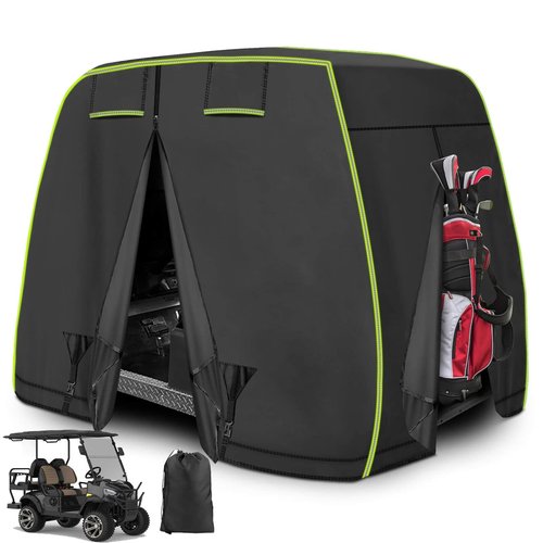 2/4 Passenger Golf Cart Cover Fits EZGO, Club Car, Yamaha Golf Carts with Reflective Strips, All Weather Protection/Waterproof/Snowproof/Windproof/Sunproof/Full Gold Cart Covers