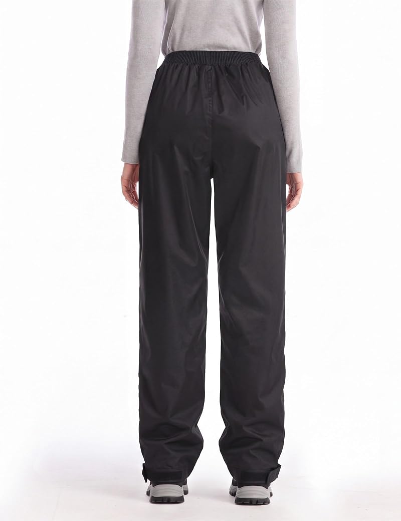 iCreek Women's Rain Pants Waterproof Breathable Lightweight Over Pants - Black, Petite Medium