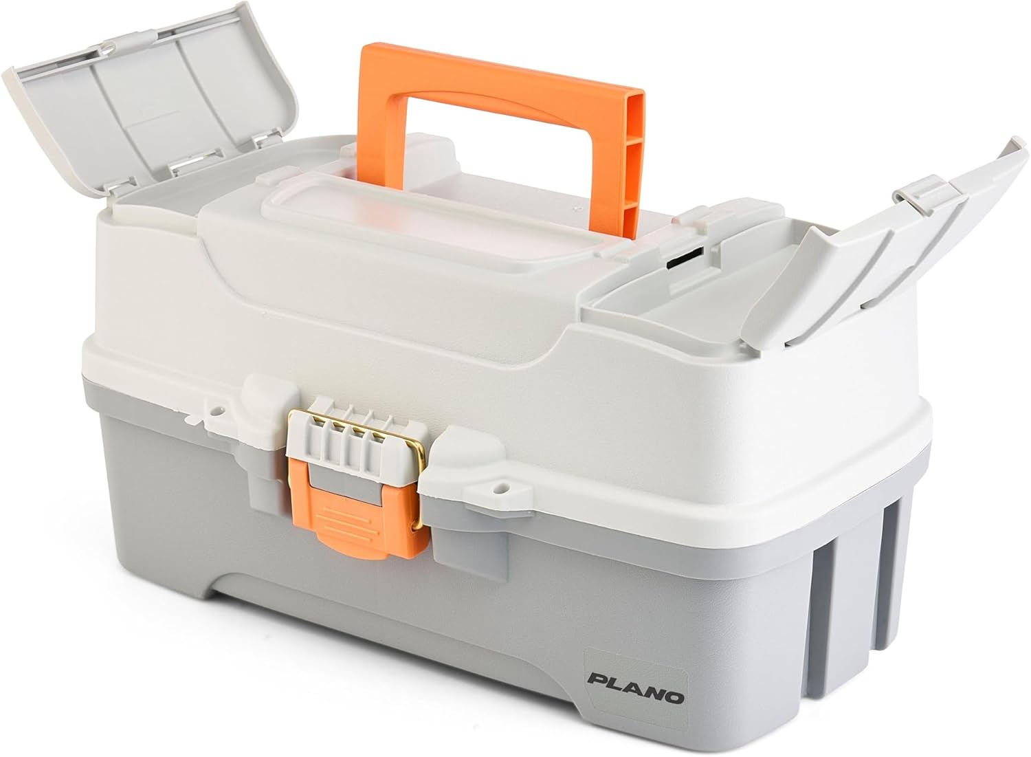 Plano Tackle Box - Three-Tray Design with Rust-Proof Brass Latch | Light Grey/Dark Grey, Portable Fishing Organizer