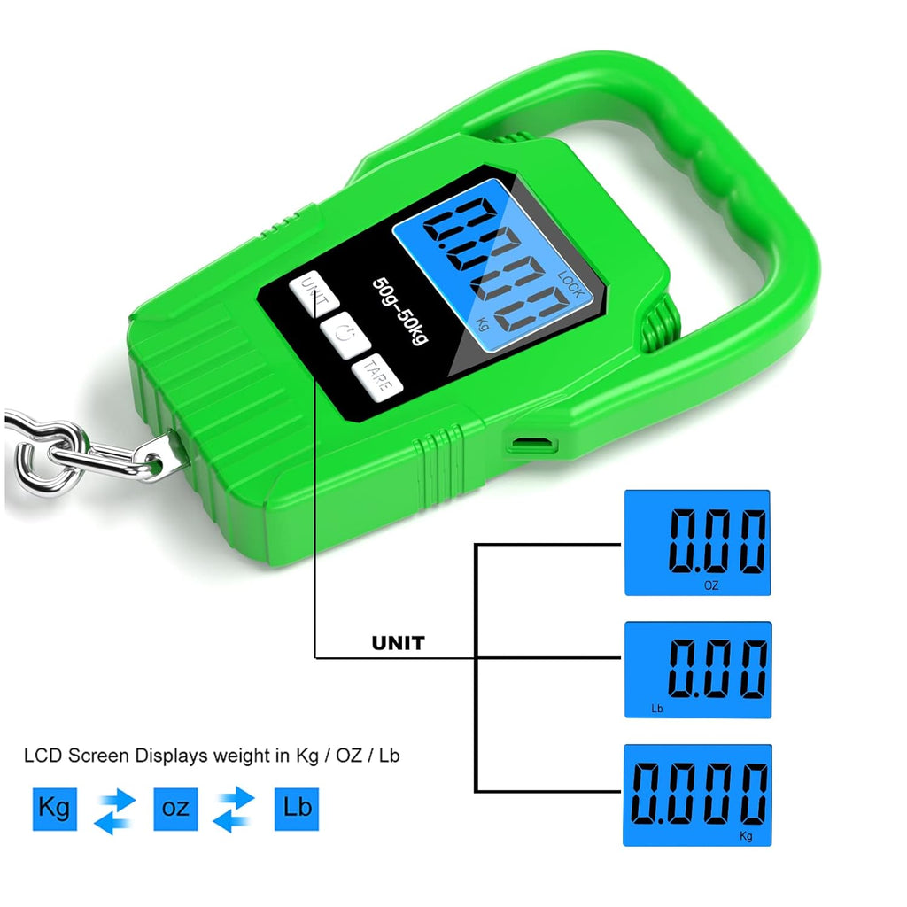 SKEAP Digital Fish Scale - 110lb Capacity | Large Handle & Backlit LCD Display - Green Fishing Gift