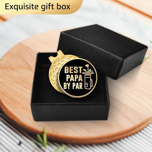 GEYGIE Best Papa by Par Black Gold Golf Ball Marker with Magnetic Hat Clip, Golf Accessories for Men, Golf Gift for Grandpa from Granddaughter Grandson, Birthday Retirement Gift for Grandpa?B?