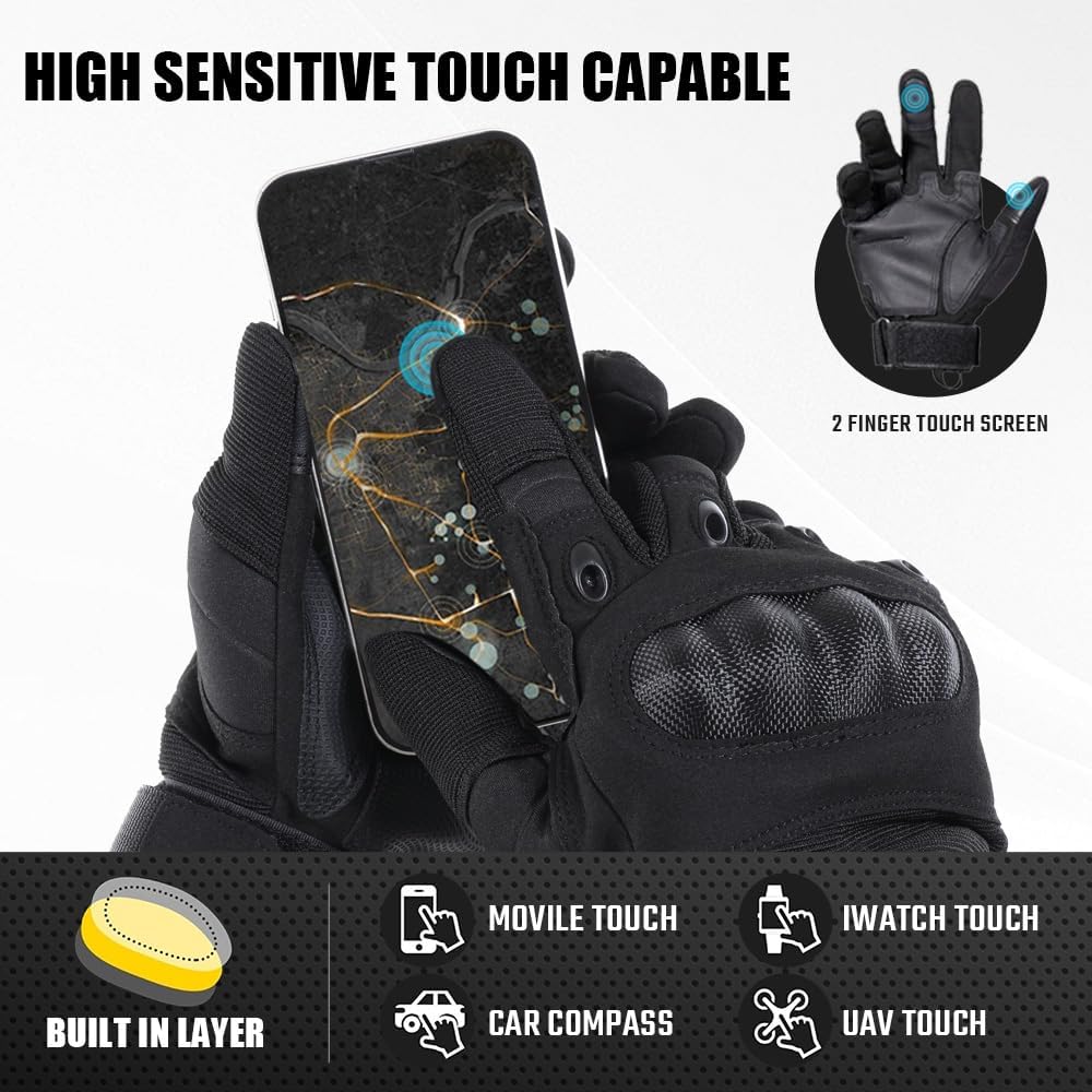 Skiennix Motorcycle Tactical Gloves - Touchscreen & Hard Shell Protection for Outdoor Sports | Men’s Size