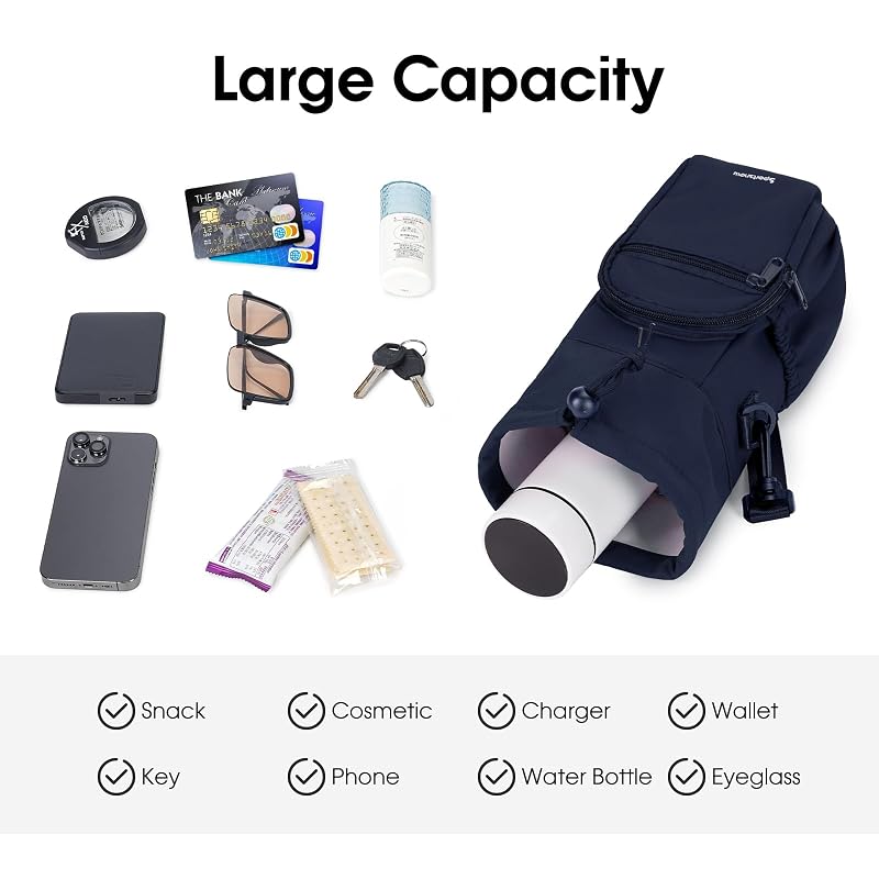 Navy Blue 40oz Insulated Crossbody Water Bottle Sling Bag with Phone Pocket