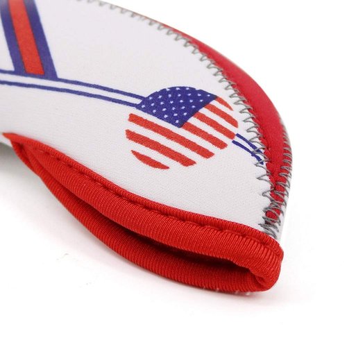 DBYAN Golf Iron Head Covers Set USA Flag Neoprene Golf Club Head Cover Wedge Iron Protective Case Head Covers Fit All Brands Titleist, Callaway, Ping, Taylormade, Cobra Etc,White & Red