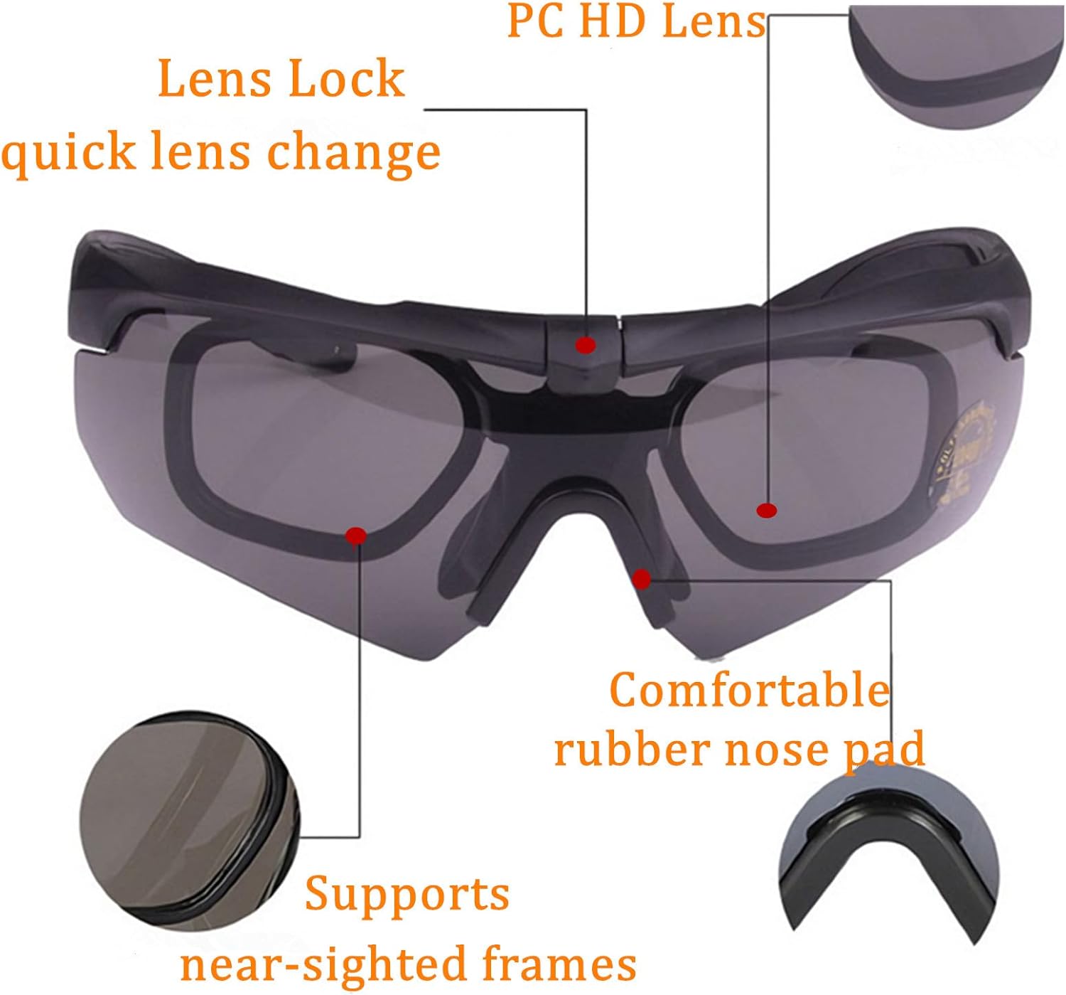 Skiennix Tactical Eyewear - Anti-Fog Shooting Glasses with 3 Interchangeable Lenses | Black & Khaki Frames