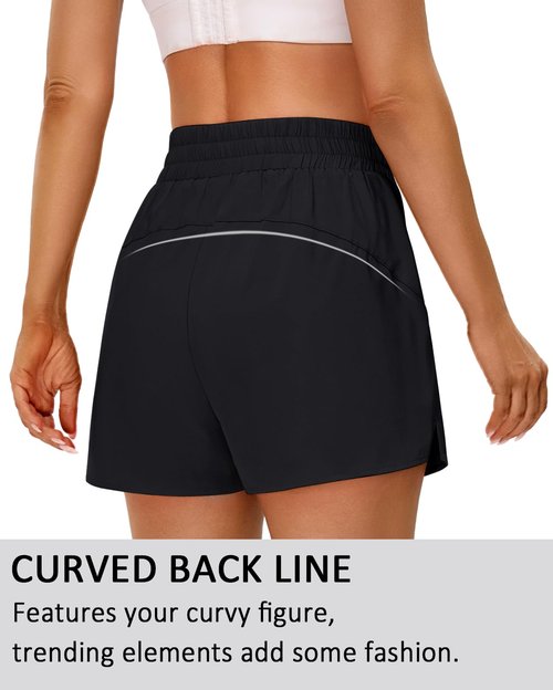 BMJL Womens 2.5" Athletic Running Shorts Gym Workout High Waisted Short with Zipper Pockets(L,Black)