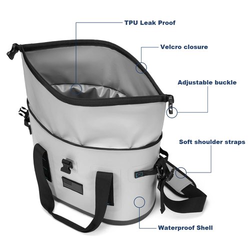 40 Can Large Soft Cooler Bag - Insulated Leak - Proof Cooler Bag with Roll-Top Waterproof Seal | Portable for Travel Camping, Shopping, Beach, Boating | 12HR Cold Retention Comes Freezer Packs*5