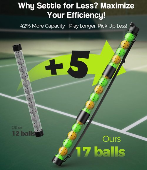 Mibhuvan 17 Balls Pickleball Ball Retriever & Holder with Strap – Adjustable Height Ball Collector, Back Saver for Adults, Kids & Wheelchair Users – Lightweight, Portable, Eco-Friendly (Green)