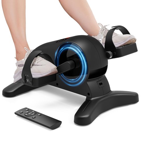 Mini Under Desk Exercise Bike Pedal Exerciser, Motorized Leg/Arm Cycle for Seniors & Physical Therapy, 12 Speed Levels, LCD Monitor & Remote Control