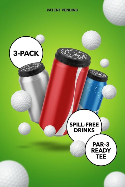 Can Cap Tee 3 Pack – Beverage Sealing Can Cover and Variable Height Golf Tee Combo – Pink