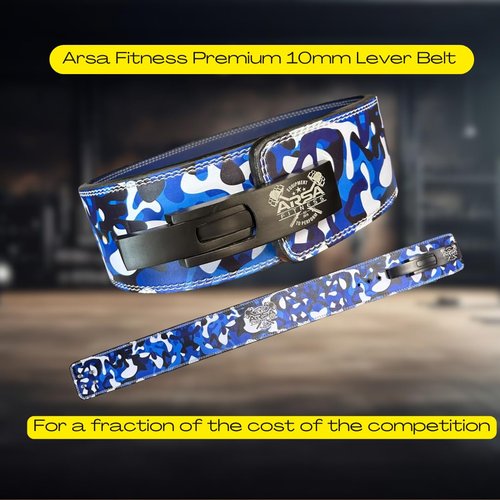 Arsa Fitness 10MM Competition Weightlifting Lever Belt for Men & Women, Powerlifting, Bodybuilding, & Strength Training - Camoflage Series (Blue Camo, X-Large)