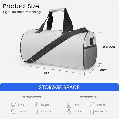 C&F BOGMOST Small Gym Bag - Lightweight Waterproof Duffel for Travel & Workouts | Grey, Large