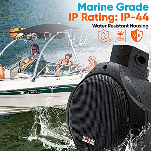 Pyle 6.5 Inch Dual Marine Waterproof Speakers - Black, 200W Peak, Weather-Resistant Pair - PLMRB65