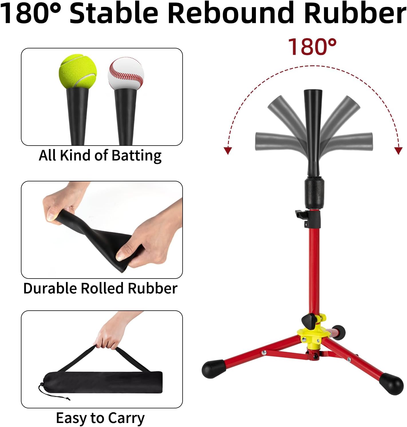 Skiennix Baseball Tee - Adjustable 23.5 to 39.76 Inches for Kids | Portable Training Equipment with Carry Bag