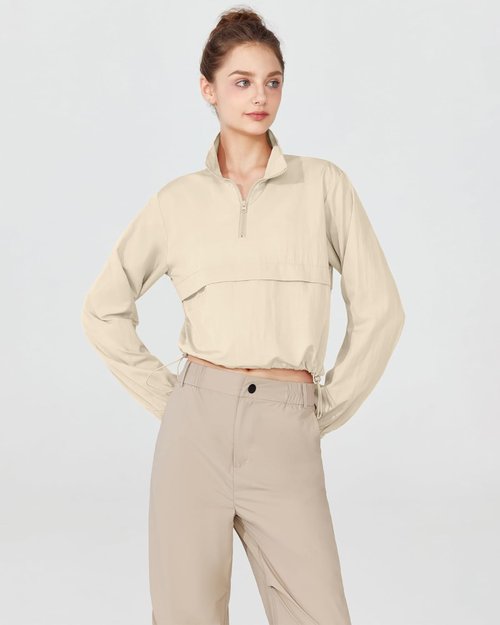 Locachy Women's Lightweight Quarter Zip Jacket - Cropped Athletic Pullover for Outdoor Workouts