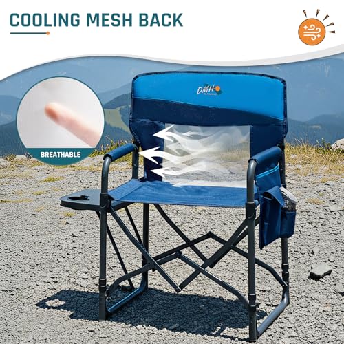 DMH Outdoors Camping Director's Chair with Side Table & Breeze Mesh Backrest - Blue 1 Pack