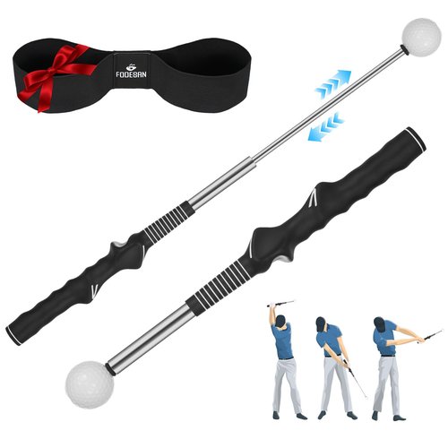 FODESAN Retractable Golf Swing Trainer, Training Aid with Grip Trainer, Swing Mechanics for Beginners & Tempo Training for Advanced, Click Feedback, Arm Connection, Right-Handed, Indoor/Outdoor