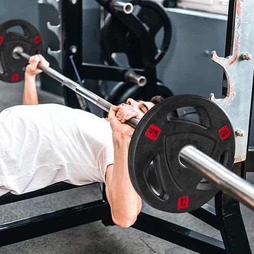 Weight Plates 2-Inch Rubber Coated Olympic Cast Iron Grip Plates Bumper Plates in Pairs or Single for Strength Training, Weightlifting and Bodybuilding