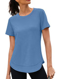 3rd hill Womens Workout Tops Short Sleeve Crewneck Sports Yoga Running Shirts Quick Dry Outfits Blue XL