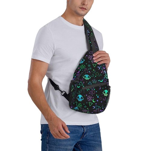 VOOHDDY Magic Skull Goth Moon Star Sling Bag For Women Men Travel Hiking Backpack Crossbody Shoulder Chest Bags Casual Daypack Sport