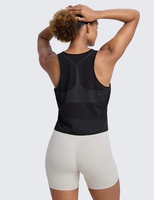 CRZ YOGA Mesh Workout Tank Tops for Women - Breathable Sheer Scoop Neck Sleeveless Summer Shirt