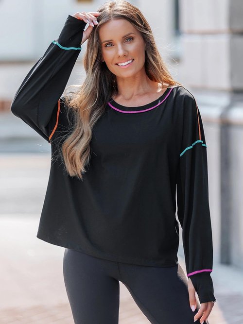 popvil Open Back Workout Tops for Women Long Sleeve Lightweight Athletic Shirt for Gym Yoga Hiking Running Clothing Black