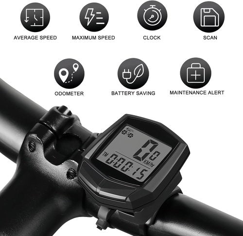 Bike Computer - Waterproof Speedometer & Odometer with LCD Display | Multi-Function for Road & MTB