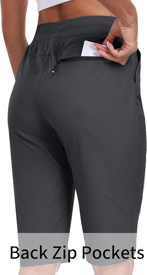 MoFiz Women's 13" Knee Length Hiking Shorts - Quick Dry, Water Resistant, 3 Pockets for Travel & Golf