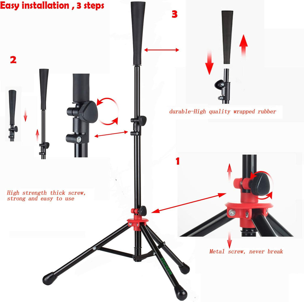 Storgem Baseball & Softball Batting Tee - Adjustable Height Portable Tripod Stand with Carrying Bag