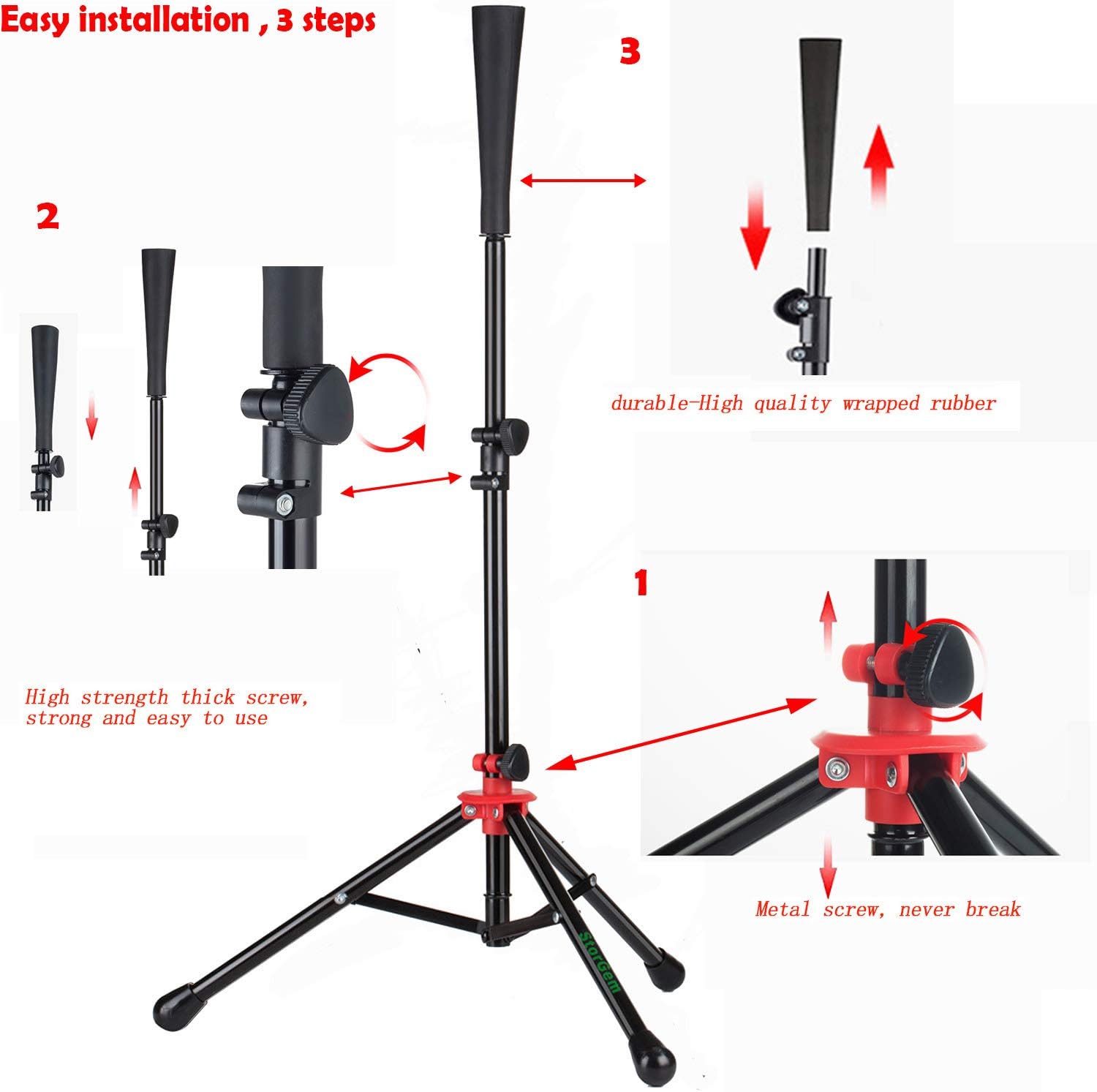 Storgem Baseball & Softball Batting Tee - Adjustable Height Portable Tripod Stand with Carrying Bag