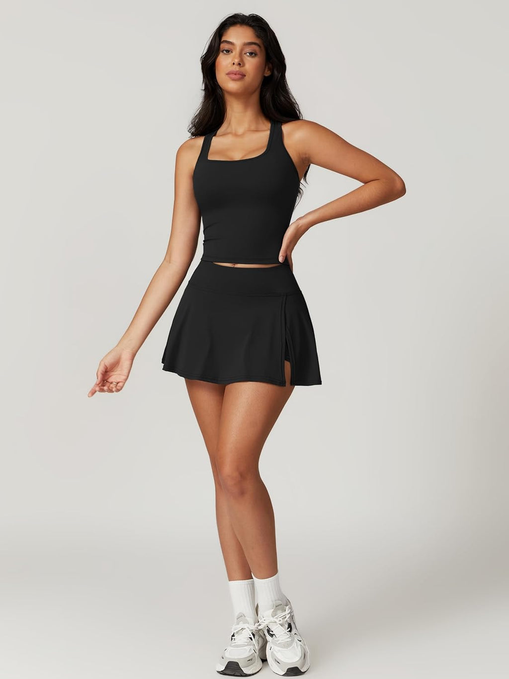 ABOCIW Tennis Dresses for Women - Stylish Side Slit Mini Skirt Set with Racerback Crop Tank Top | Perfect for Golf & Workouts