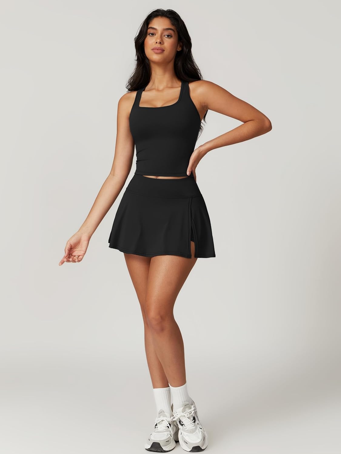 ABOCIW Tennis Dresses for Women - Stylish Side Slit Mini Skirt Set with Racerback Crop Tank Top | Perfect for Golf & Workouts