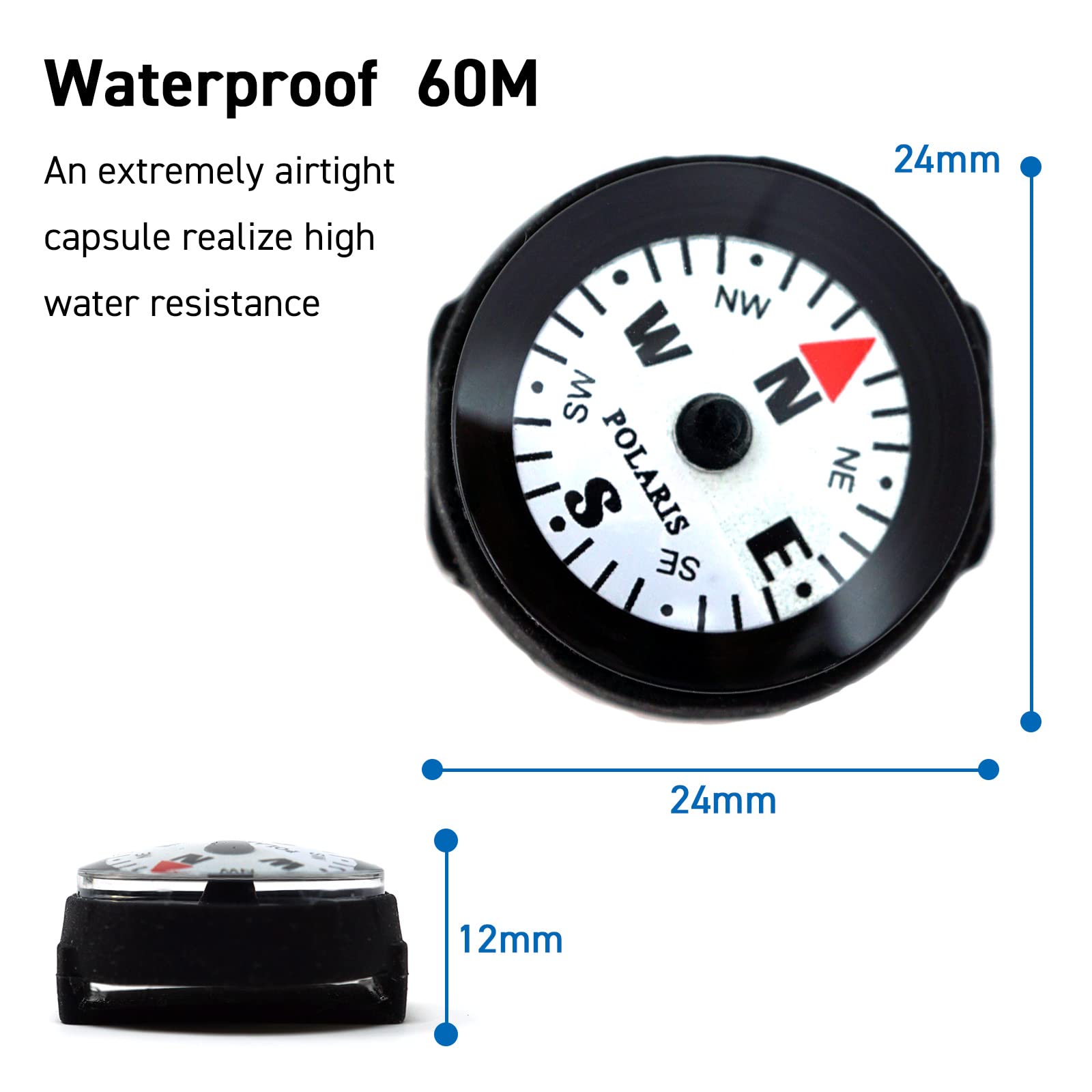 POLARIS Waterproof Micro Compass Series/Watchband or EDC or with mini Whistle or with Whistle (Watchbelt Compass, 2)
