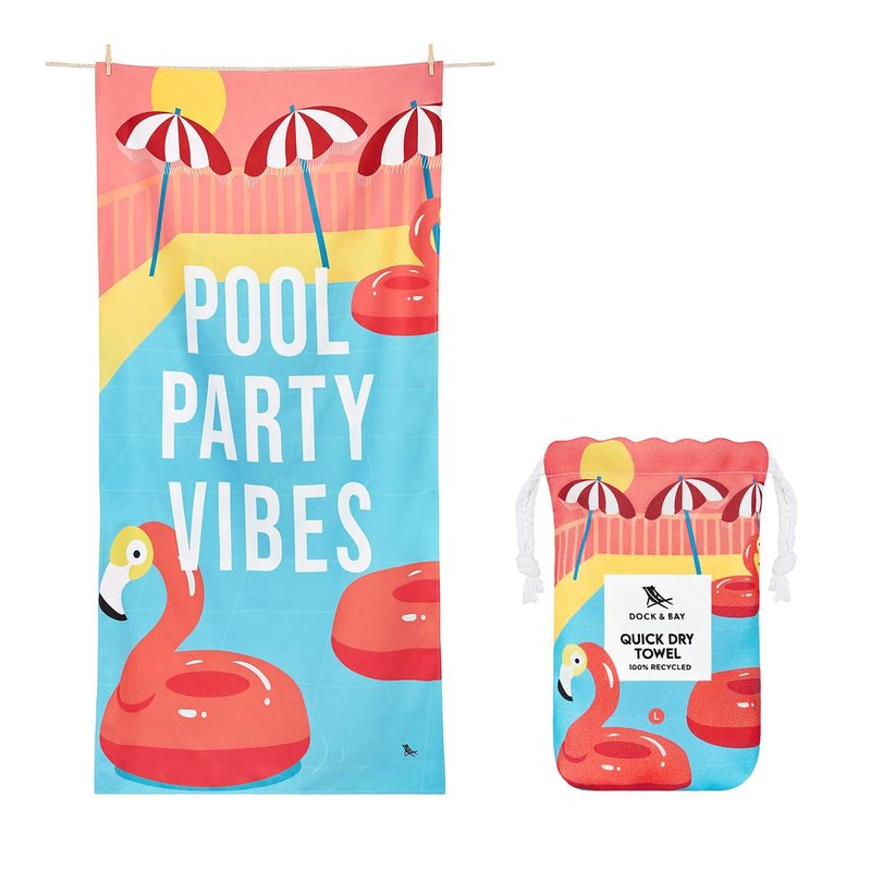 Dock & Bay Beach Towel - Quick Dry, Sand Free - Compact, Lightweight - 100% Recycled - Includes Bag - Party in Pink - Set of 4 - Large (160x90cm, 63x35)