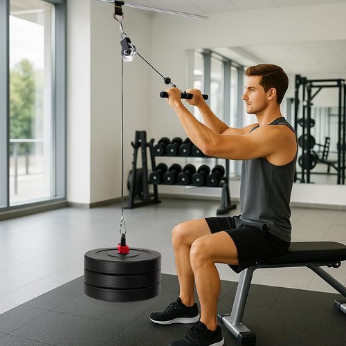 500LB Capacity Home Gym Pulley System - Silent Aluminum Pulleys & LAT Pulldown Attachment
