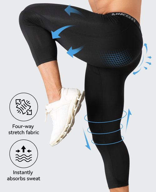 Niksa 3/4 Men's Compression Pants - Athletic Running Capri Tights Quick Dry Basketball Sports Leggings Gym Workout Base Layer