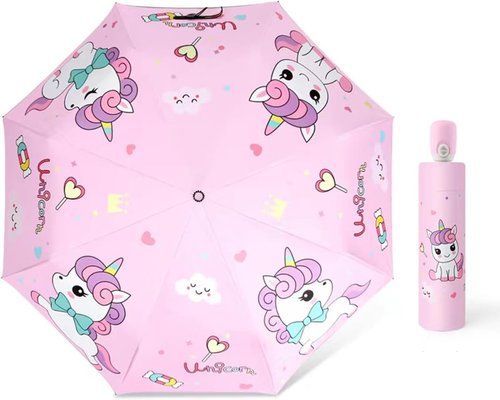 Hannstar Automatic Kids Umbrella - Folding Telescopic Design for UV Protection | Durable & Lightweight Cute Kitty Brolly