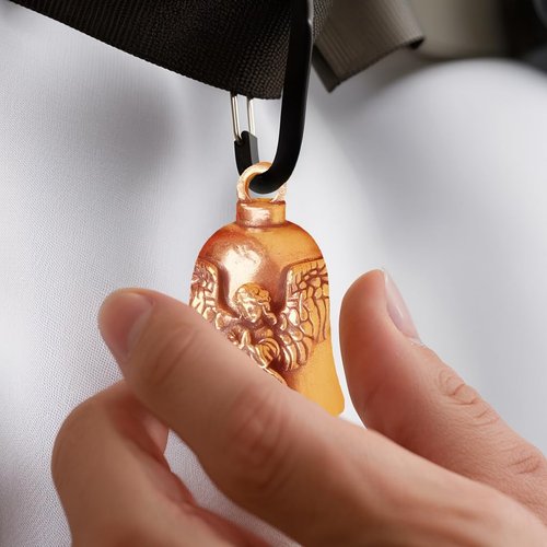 Solid Brass Guardian Angel Motorcycle Bell with Angel Praying Wings Design for Biker Ride Safe Good Luck & Protection – Gremlin Bell Keychain Gift for Riders Men Women