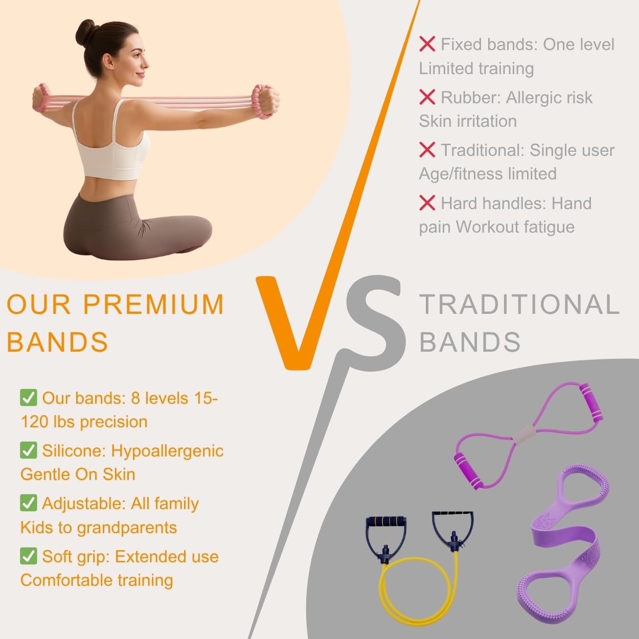 Resistance Bands with Handles - 8 Tube Adjustable Figure 8 Exercise Bands Set for Women & Men, Heavy Duty Workout Bands for Home Gym, Physical Therapy, Strength Training & Full Body Fitness