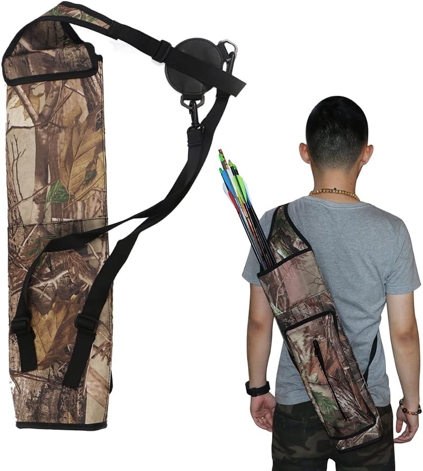 TOPARCHERY Archery Quiver - Durable Canvas Arrow Holder with Front Pockets for Target Shooting