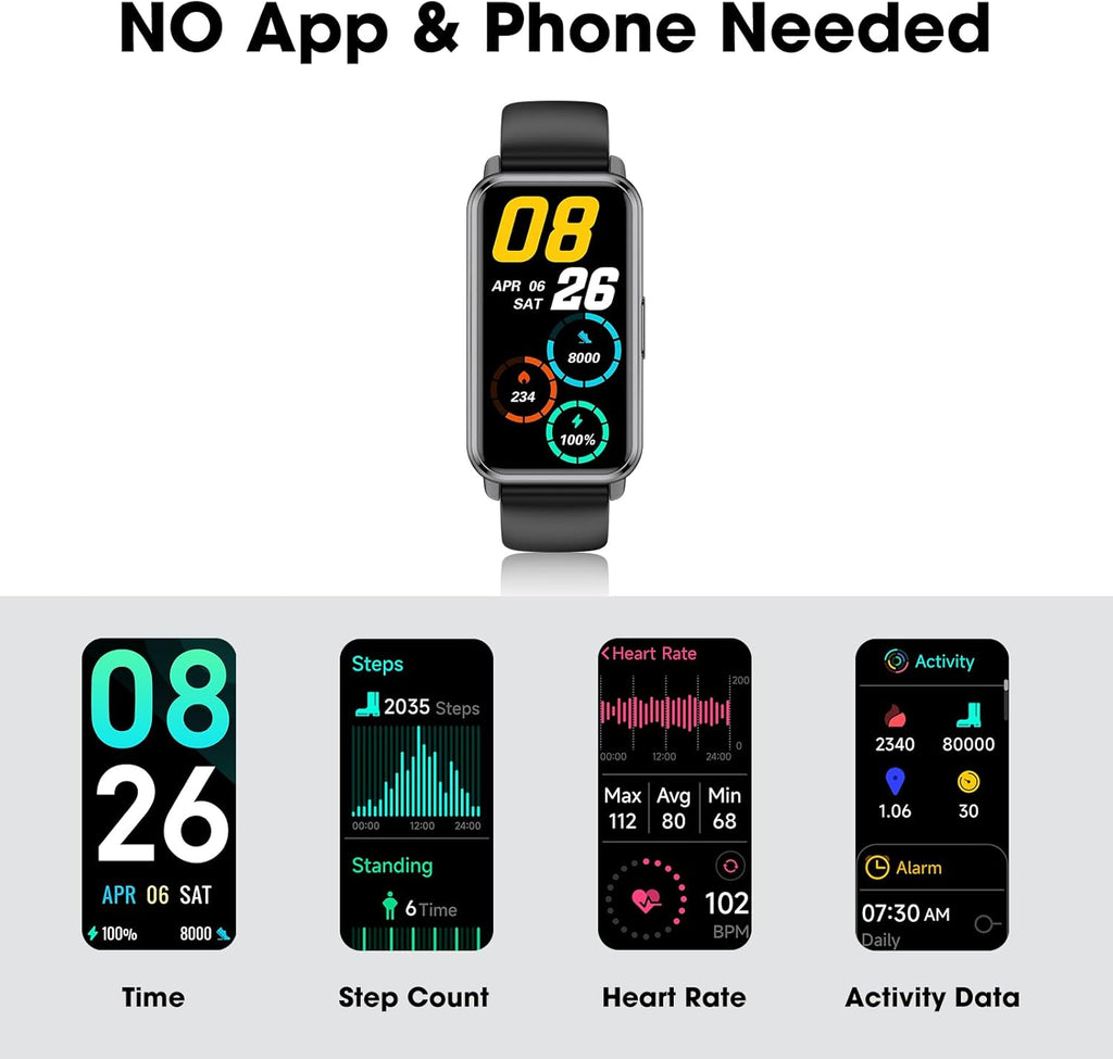 Skiennix Pedometer Watch - Slim Fitness Tracker with 14-Day Battery Life | 50m Waterproof, Heart Rate & Blood Oxygen Monitor