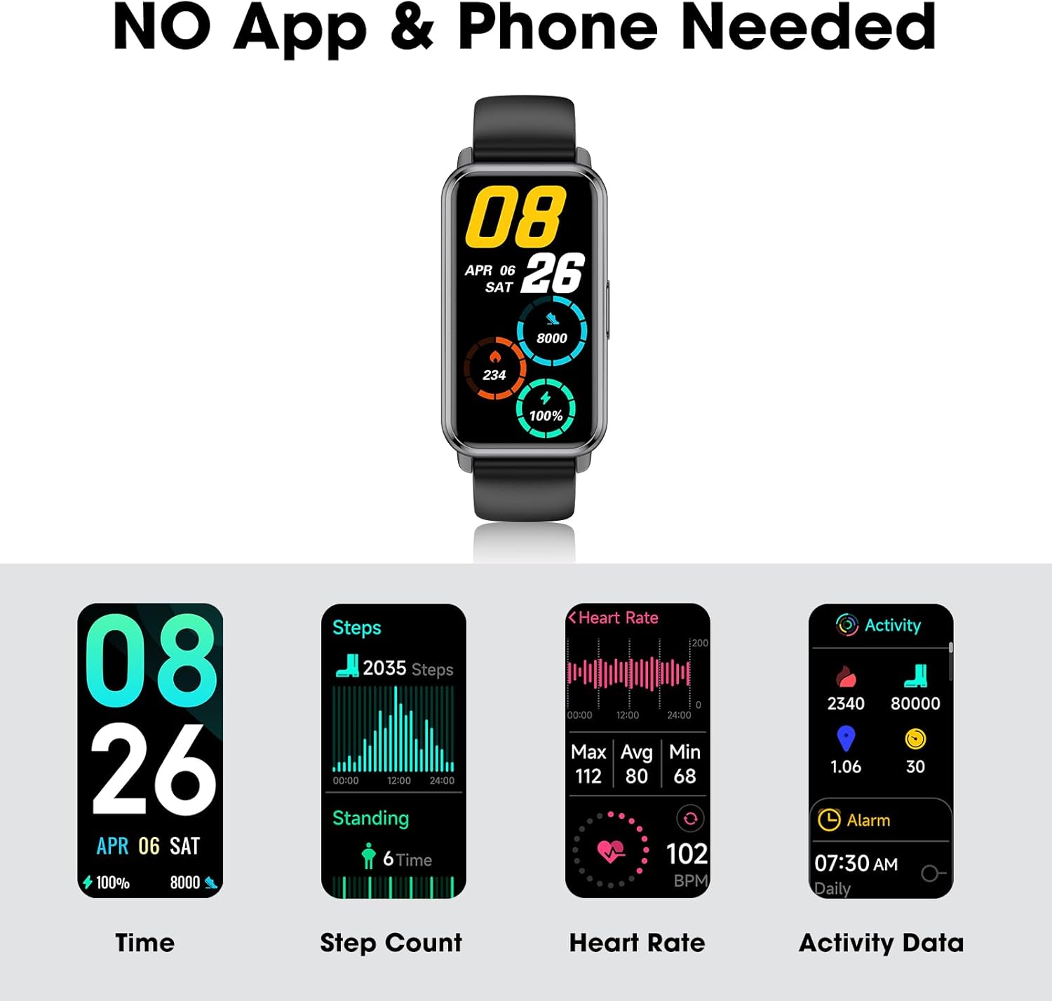 Skiennix Pedometer Watch - Slim Fitness Tracker with 14-Day Battery Life | 50m Waterproof, Heart Rate & Blood Oxygen Monitor