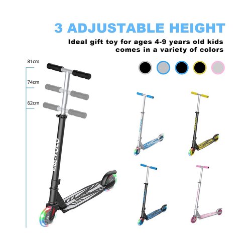 RideVOLO K05 Kick Scooter for 4-9 Years Old Kids, 3 Adjustable Heights, Ultra Lightweight and Easy Assembly, 5" Flash Wheels, Max Load 110lbs, Outdoor Activities, Gift for Boy/Girl Pink